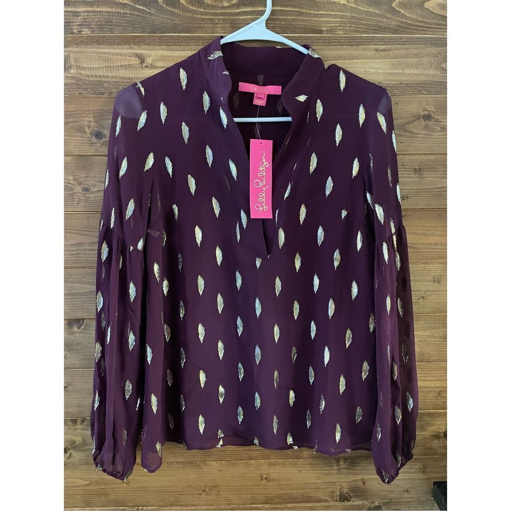 Shea silk metallic tunic top Lilly Pulitzer Cabernet Berry Diamond - Picture 1 of 5